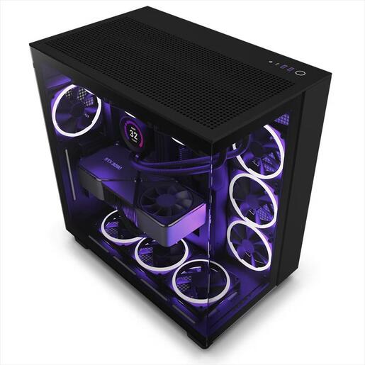 CASE NZXT ATX Mid-Tower H9 FLOW w/2xWINDOWS + Top MESH, 4x F120Q Quiet Airflow fans,USB-C 3.2, 2xUSB-A 3.2, Matte Black CM-H91FB-01