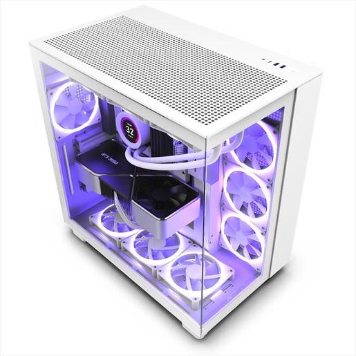 CASE NZXT ATX Mid-Tower H9 FLOW w/2xWINDOWS + Top MESH, 4x F120Q Quiet Airflow fan ,USB-C 3.2, 2xUSB-A 3.2, Matte White CM-H91FW-01