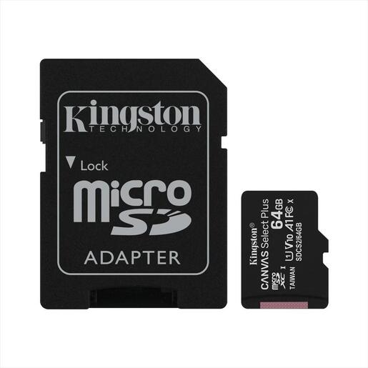 MEMORY CARD KINGSTON MICRO-SD 64GB CANVAS PLUS C10 UHS-I V10 100mb/s read w/adapter , SDCS2/64GB