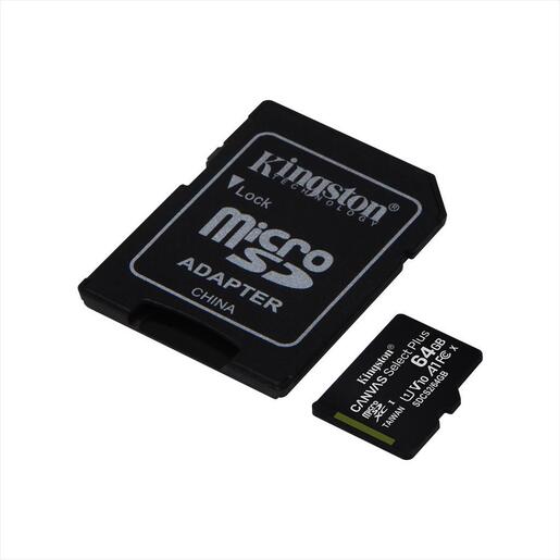 MEMORY CARD KINGSTON MICRO-SD 64GB CANVAS PLUS C10 UHS-I V10 100mb/s read w/adapter , SDCS2/64GB