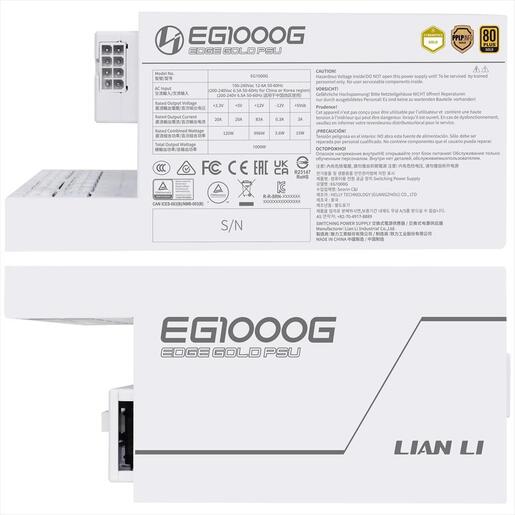 PSU 1000W LIAN LI EDGE EG1000G 80+ GOLD PCIe 5.1 (L-Shape, w/x4 USB 2.0 headers), FULL MODULAR White