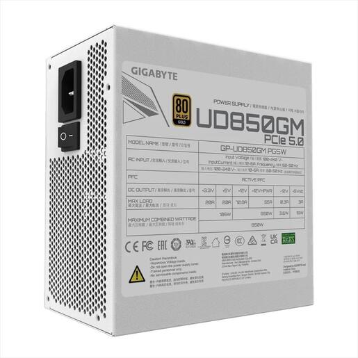 PSU 850W GIGABYTE UD850GM PG5W 80 PLUS GOLD w/PCIE 5.0, FULL MODULAR, WHITE, GP-UD850GM PG5W