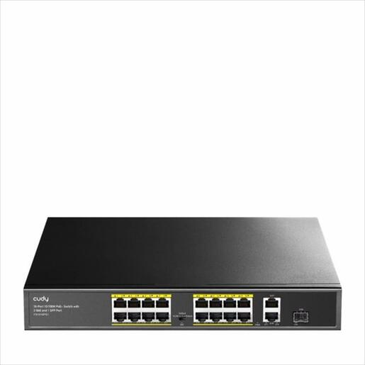 NET Switch POE+ CUDY 16-port 10/100, 2x Uplink GbE, SFP, FS1018PS1, 200W, Metal Rack-Mount