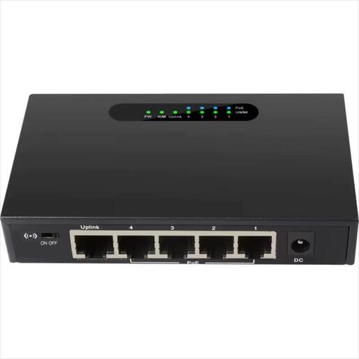 NET Switch DIEWU 5-port 10/100/1000, TXE038 MT7530DU+IP804A, 4x1G POE + 1xUplink, METAL BLACK