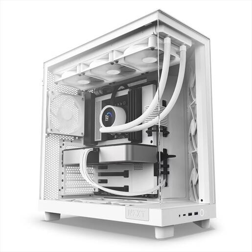 CASE NZXT ATX Mid-Tower H6 FLOW, Matte White w/750W C750 80+ Bronze, w/WINDOW + side & top MESH 3xF120Q Airflow 120mm fans