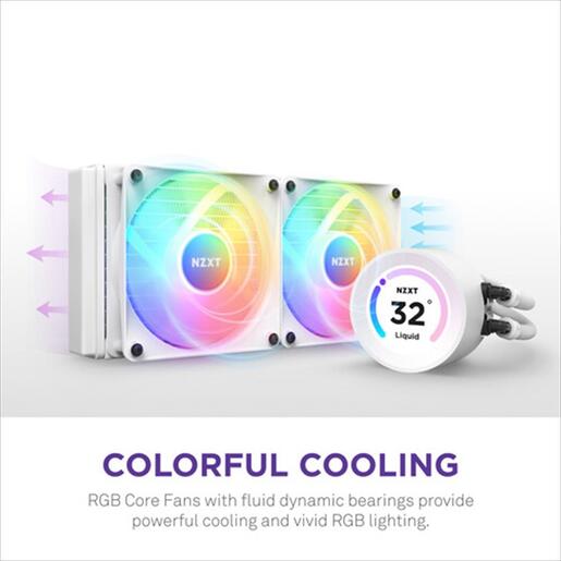 COOLERS CPU AIO NZXT Kraken 280 ELITE RGB, 2x140mm F140 RGB Core fans, RGB Controller, w/2.36" LCD display, RL-KR28E-W1, MATTE WHITE