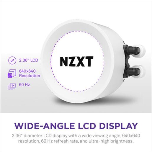 COOLERS CPU AIO NZXT Kraken 280 ELITE RGB, 2x140mm F140 RGB Core fans, RGB Controller, w/2.36" LCD display, RL-KR28E-W1, MATTE WHITE