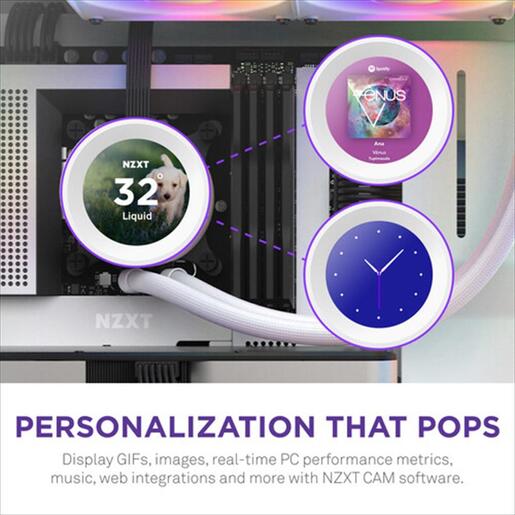 COOLERS CPU AIO NZXT Kraken 280 ELITE RGB, 2x140mm F140 RGB Core fans, RGB Controller, w/2.36" LCD display, RL-KR28E-W1, MATTE WHITE