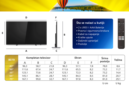 PHILIPS LED TV 55PUS8079/12, 4K Ultra HD, Smart TV, Titan OS, Ambilight, Pixel Precise Ultra HD, HDR 10, HDMI VRR **MODEL 2024 **