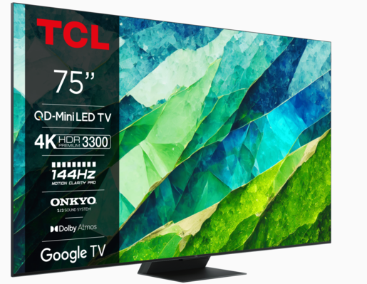 TCL QD-Mini LED TV 75C855, Smart TV, 4К QLED, AiPQ Pro, AMD FreeSync, Dolby Vision IQ, Dolby Atmos, 144 Hz, HDR 3500
