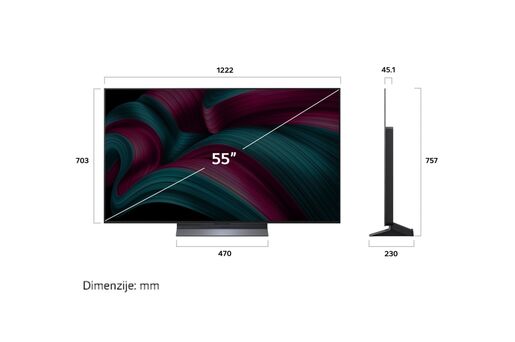 LG OLED TV OLED55C51LA, 4K Ultra HD, Smart TV, WebOS, ThinQ AI, α9 AI Processor 4K Gen8, HDR10 Pro