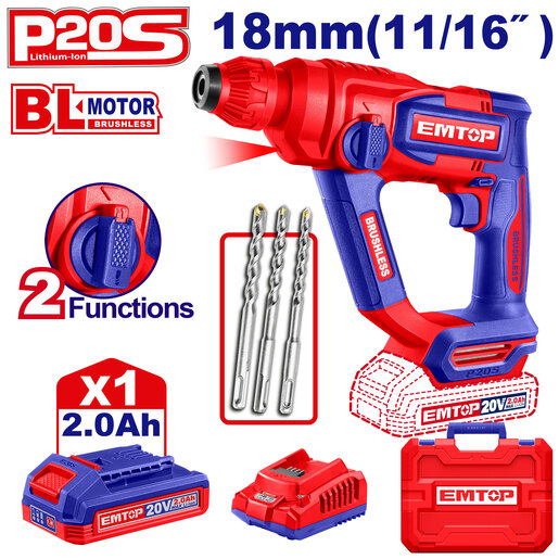 Emtop ELRH201881 Батериска дупчалка чекан 20V