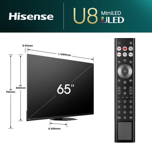 Hisense ULED Mini-LED TV 65U8NQ, Smart TV, 4K UHD, DTS Virtual X, VIDAA Smart OS, Dolby Vision IQ, Dolby Atmos, Quantum Dot Colour, Full Array Local Dimming