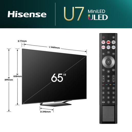 Hisense ULED Mini-LED TV 65U7NQ, Smart TV, 4K UHD, DTS Virtual X, VIDAA Smart OS, Dolby Vision IQ, Dolby Atmos, Quantum Dot Colour, Full Array Local Dimming