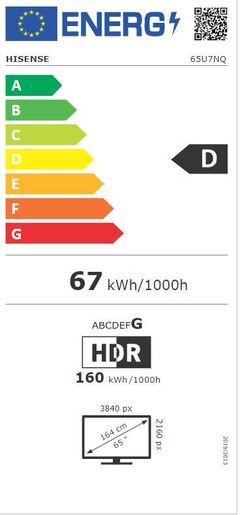 Hisense ULED Mini-LED TV 65U7NQ, Smart TV, 4K UHD, DTS Virtual X, VIDAA Smart OS, Dolby Vision IQ, Dolby Atmos, Quantum Dot Colour, Full Array Local Dimming