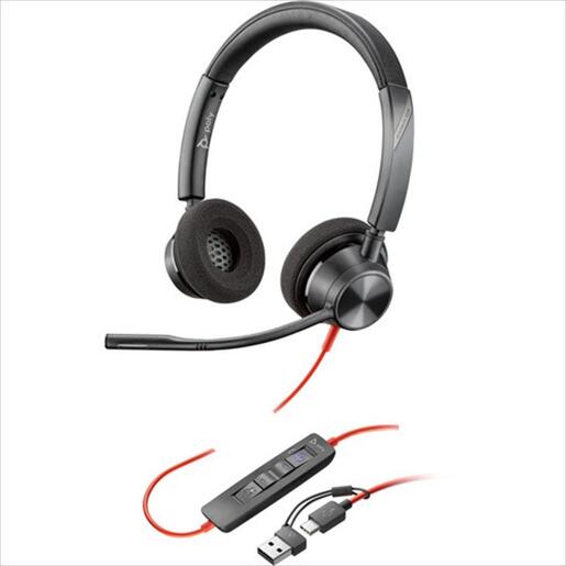 HEADPHONES POLY Blackwire 3320 w/microphone, MS Teams, USB-C + USB-C/A Adapter  8X220AA