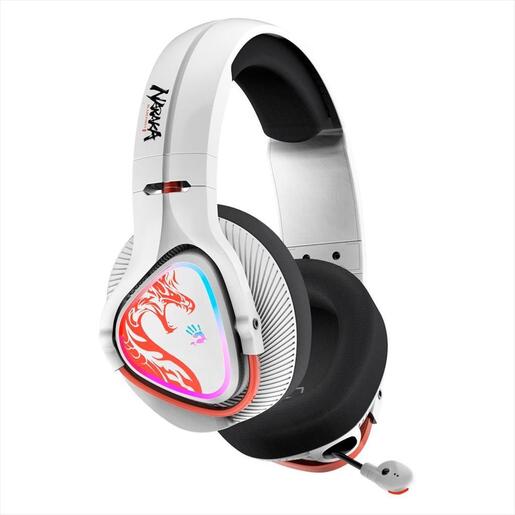 HEADPHONES WIRELESS A4TECH MR720 NARAKA Bloody Gaming RGB, w/mic, 3,5mm, 2.4G, BT 5.3, 90° Folding, w/Extension Dock, white