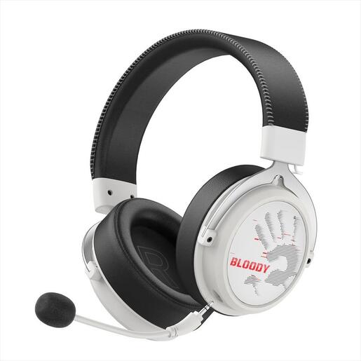 HEADPHONES WIRELESS A4TECH MR590 Bloody Gaming, Detachable mic, RGB, 3.5mm/2.4G,BT 5.3 w/Extension Dock, Sports White