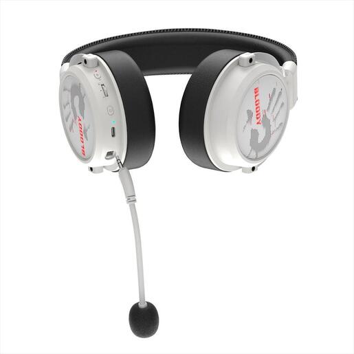 HEADPHONES WIRELESS A4TECH MR590 Bloody Gaming, Detachable mic, RGB, 3.5mm/2.4G,BT 5.3 w/Extension Dock, Sports White