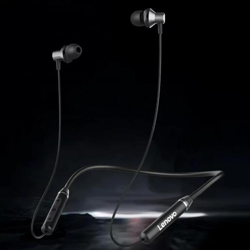 EARPHONES WIRELESS LENOVO Neckband Black, Bluetooth w/microphone,HE-05