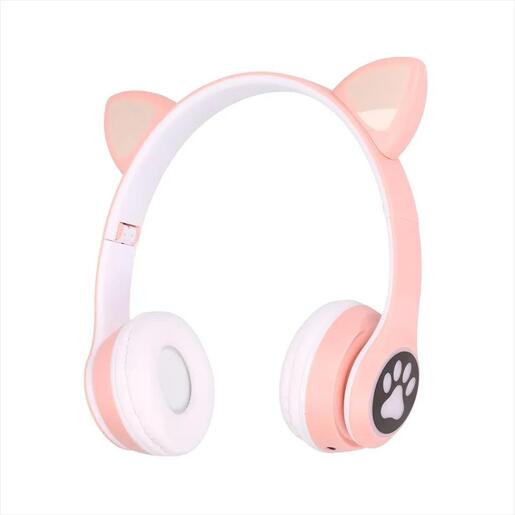 HEADPHONES WIRELESS EXTRALINK KIDS CAT-EAR, PINK, FOLDABLE, RGB BT 5.0