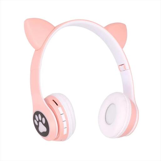 HEADPHONES WIRELESS EXTRALINK KIDS CAT-EAR, PINK, FOLDABLE, RGB BT 5.0