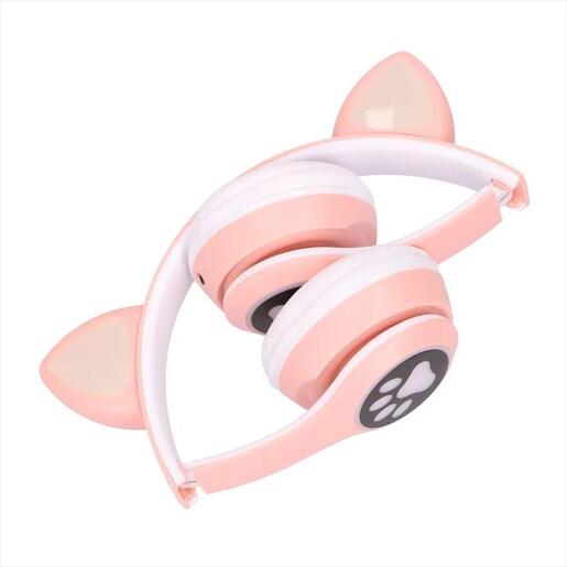 HEADPHONES WIRELESS EXTRALINK KIDS CAT-EAR, PINK, FOLDABLE, RGB BT 5.0