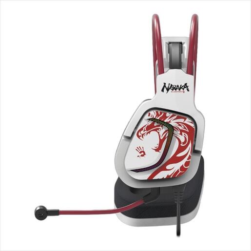 HEADPHONES A4TECH G575 NARAKA Bloody Gaming 7.1 virtual, RGB, Detachable mic, USB, White/Red