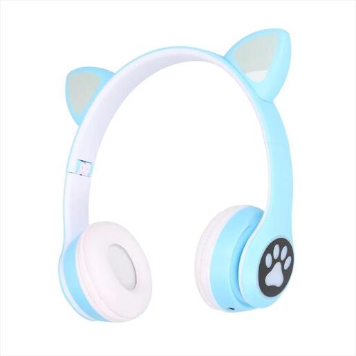 HEADPHONES WIRELESS EXTRALINK KIDS CAT-EAR, BLUE, FOLDABLE, RGB BT 5.0