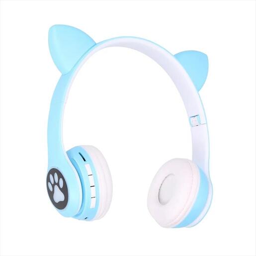 HEADPHONES WIRELESS EXTRALINK KIDS CAT-EAR, BLUE, FOLDABLE, RGB BT 5.0