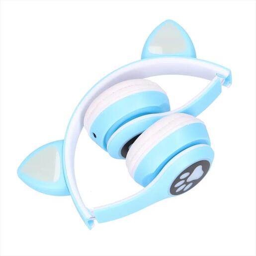 HEADPHONES WIRELESS EXTRALINK KIDS CAT-EAR, BLUE, FOLDABLE, RGB BT 5.0