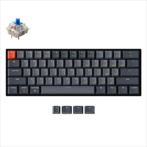 KEYBOARD MECHANICAL KEYCHRON K12 HOT-SWAPPABLE WHITE LED 60% Gateron Blue switch Multi-Device (Wired+Bluetooth), Black, K12-G2