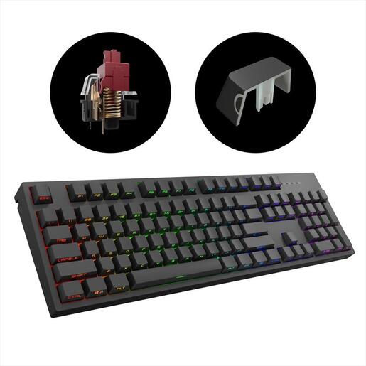 KEYBOARD MECHANICAL DARK PROJECT KD104A SIDE-PRINT BLACK FULL SIZE HS RGB Gateron Optical Red 2.0 switches, +4 switch ANSI layout