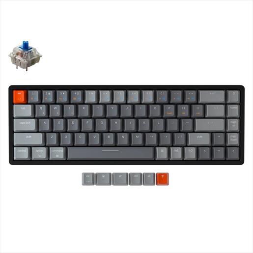 KEYBOARD MECHANICAL KEYCHRON K6 ALUMINIUM RGB LED 65% Gateron G Pro Blue switch Multi-Device (Wired+Bluetooth), Black, K6-Q2