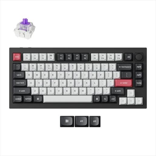 KEYBOARD MECHANICAL KEYCHRON Q1 HE QMK/VIA RGB Al. body, 75% HS Gateron Nebula switch, 2.4 GHz & BT, Carbon Black, w/knob, Q1H-M1