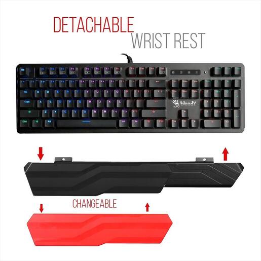 KEYBOARD MECHANICAL A4TECH Bloody Gaming B975 LK Optic brown switches RGB w/Detachable Wrist Rest , Black