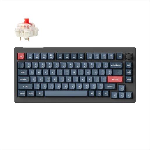 KEYBOARD WIRELESS MECHANICAL KEYCHRON V1 Max 75%, QMK/VIA, HS, RGB, Gateron Jupiter Red switch, OSA PBT, Carbon Black (Non-Transparent), w/knob, V1M-D1