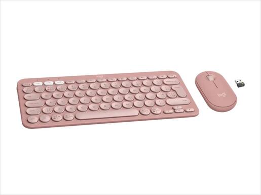 COMBO KEYBOARD AND MOUSE WIRELESS LOGITECH PEBBLE 2 COMBO Rose w/Bluetooth, Logitech Bolt, 920-012241