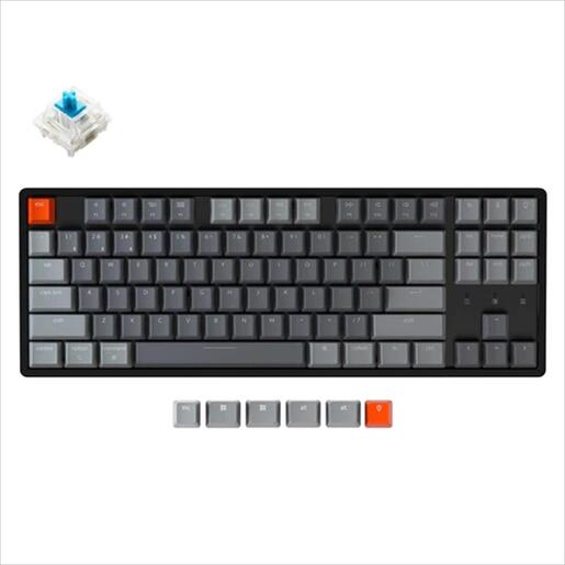 KEYBOARD MECHANICAL KEYCHRON K8 HS ALUMINIUM RGB LED TKL Gateron Blue switch Multi-Device (Wired+Bluetooth), Black, K8-J2