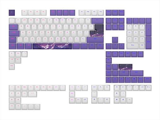KEYBOARD MECHANICAL KEYCAPS DARK PROJECT HORIZONS PBT ,(ANSI & ISO LAYUOT 177PCS), White/Violet