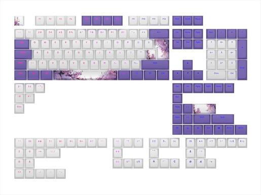 KEYBOARD MECHANICAL KEYCAPS DARK PROJECT HORIZONS PBT ,(ANSI & ISO LAYUOT 177PCS), White/Violet
