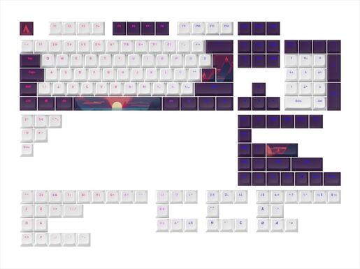 KEYBOARD MECHANICAL KEYCAPS DARK PROJECT SUNRISE PBT ,(ANSI & ISO LAYUOT 177PCS), White/Purple, KS-1020