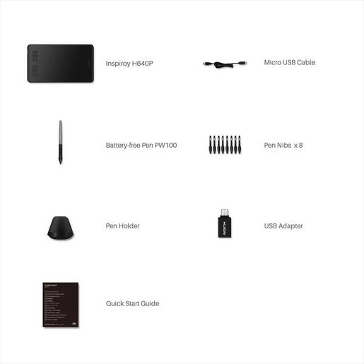 PEN TABLET HUION INSPIROY H640P 3,9", Black