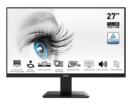 MSI Pro MP273A, 27" 1920 x 1080 (FHD), IPS, 100Hz, TUV Certified Eyesight Protection, 4ms
