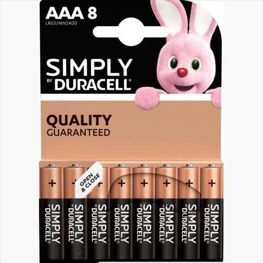Battery DURACELL LR03 SIMPLY ALKALINE, 8xAAA 1.5V 8pcs pack blister MN2400