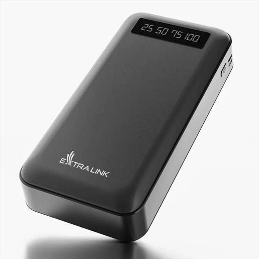 POWER BANK EXTRALINK EPB-084 20000mAh w/digital display, Dual input (Micro-USB, USB-C) /output( USB-A), x4 cables included (USB-A, microUSB, Type-C, Lightning), Black