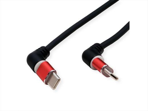 CABLES USB TYPE-C TO TYPE-C 2M ROLINE 360° Rotation 60W, Black/Red, 11.02.8348-10