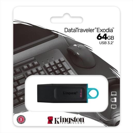 USB Flash Drive 3.2 Gen1 64GB KINGSTON DATA TRAVELER EXODIA , Black/Teal, DTX/64GB