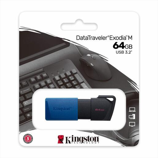 USB Flash Drive 3.2 Gen1 64GB KINGSTON DATA TRAVELER EXODIA M, Black/Blue , DTXM/64GB