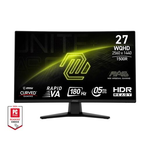 MSI MAG 274CQF 27" 2560 x 1440 (QHD) Curved Monitor, 180Hz, HDMI, DisplayPort, VGA Port, VESA Mountable, Tilt, Speaker, Slim Bezel, 0.5ms, Black
